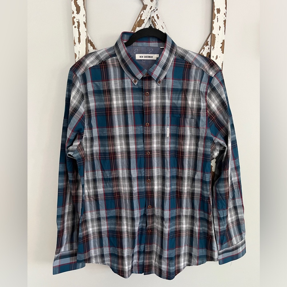 Ben Sherman Long Sleeve Button Down Plaid Shirt Size XL